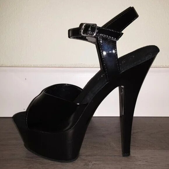 Pleaser KISS-209 Black Ankle Strap Stiletto Platform High Heels Size 7 PLS READ! - Picture 3 of 16